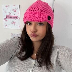 Hot Pink Crochet Beanie Hat